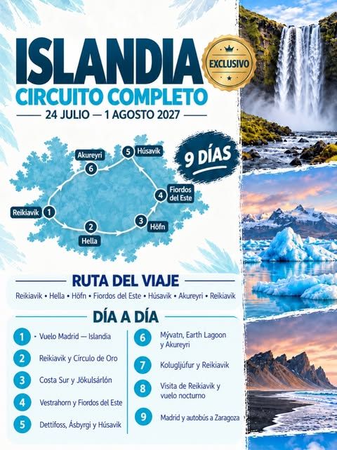 Islandia, circuito completo, 24 de julio a 1 de agosto de 2027