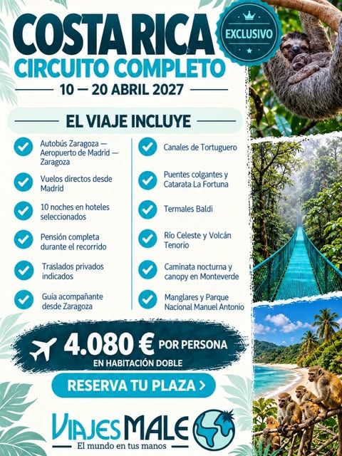 Costa Rica, circuito completo, 10 a 20 de abril de 2027